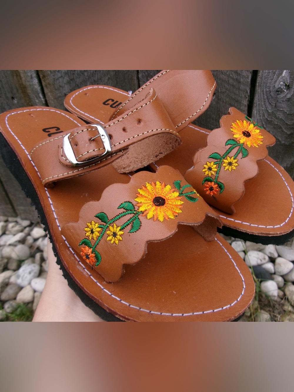 Women’s Brown Embroidered Sunflower Sandals -